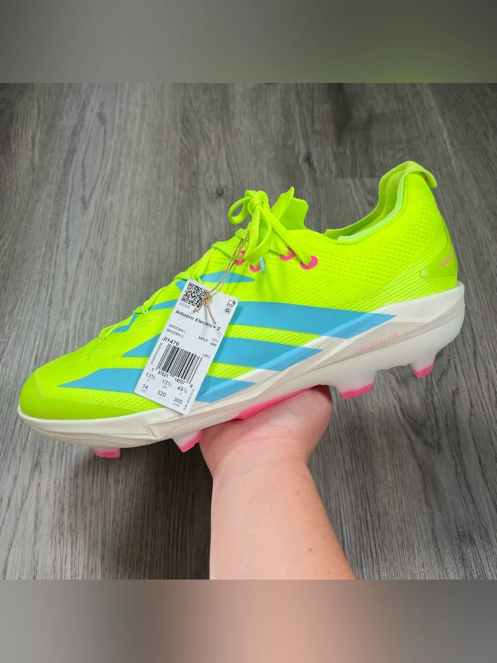New Adidas Adizero Electric + 2.0 Baseball Cleats Lime Lucid Pink JI1476 Mens 14